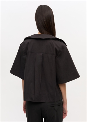 Stretch cotton cowl neck bluse Black W0880 Ganni 